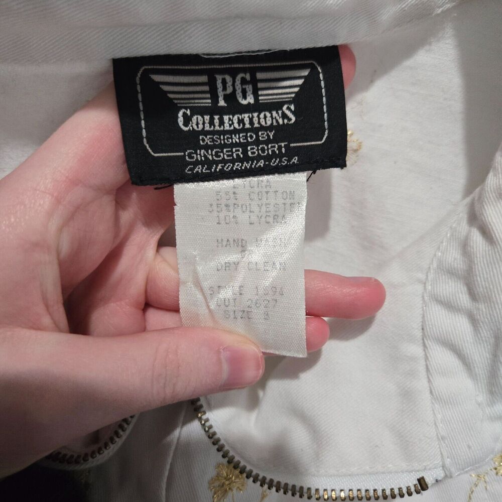 Vintage PG Collections Womens White Floral Embroidery Zip Up Denim Jacket Size S - Picture 4 of 6